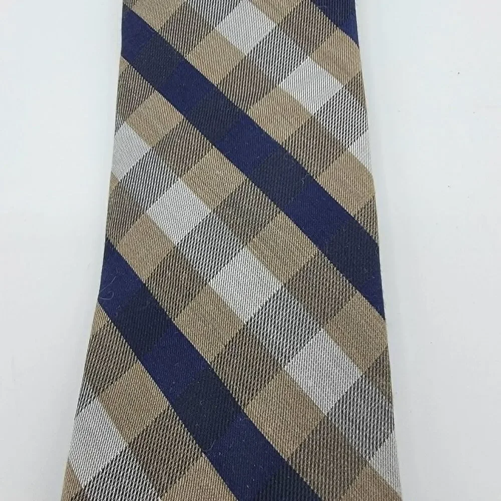 Nautica Tan Blue Geometric Polyester Necktie Men's Size 57 x 3